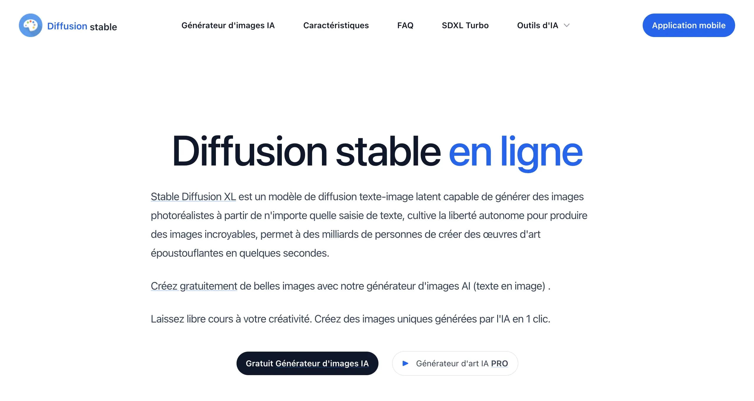 Site internet de l'intelligence artificielle Stable Diffusion
