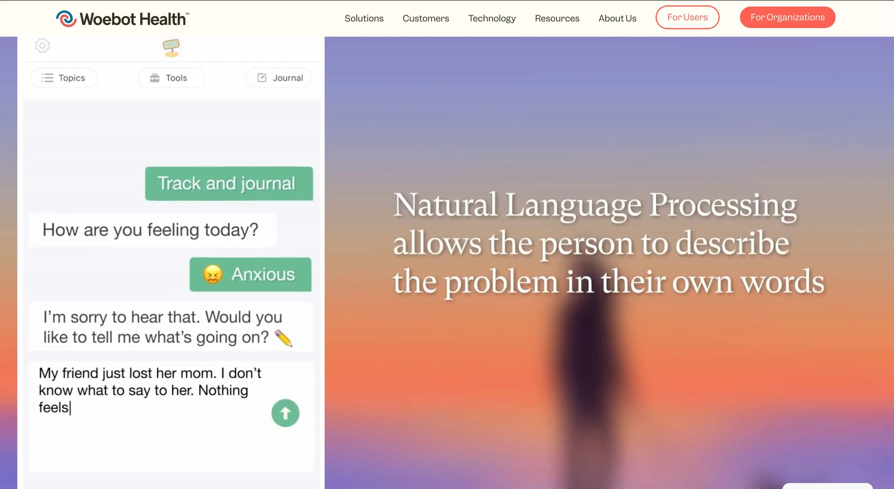 Site internet Woebot Health