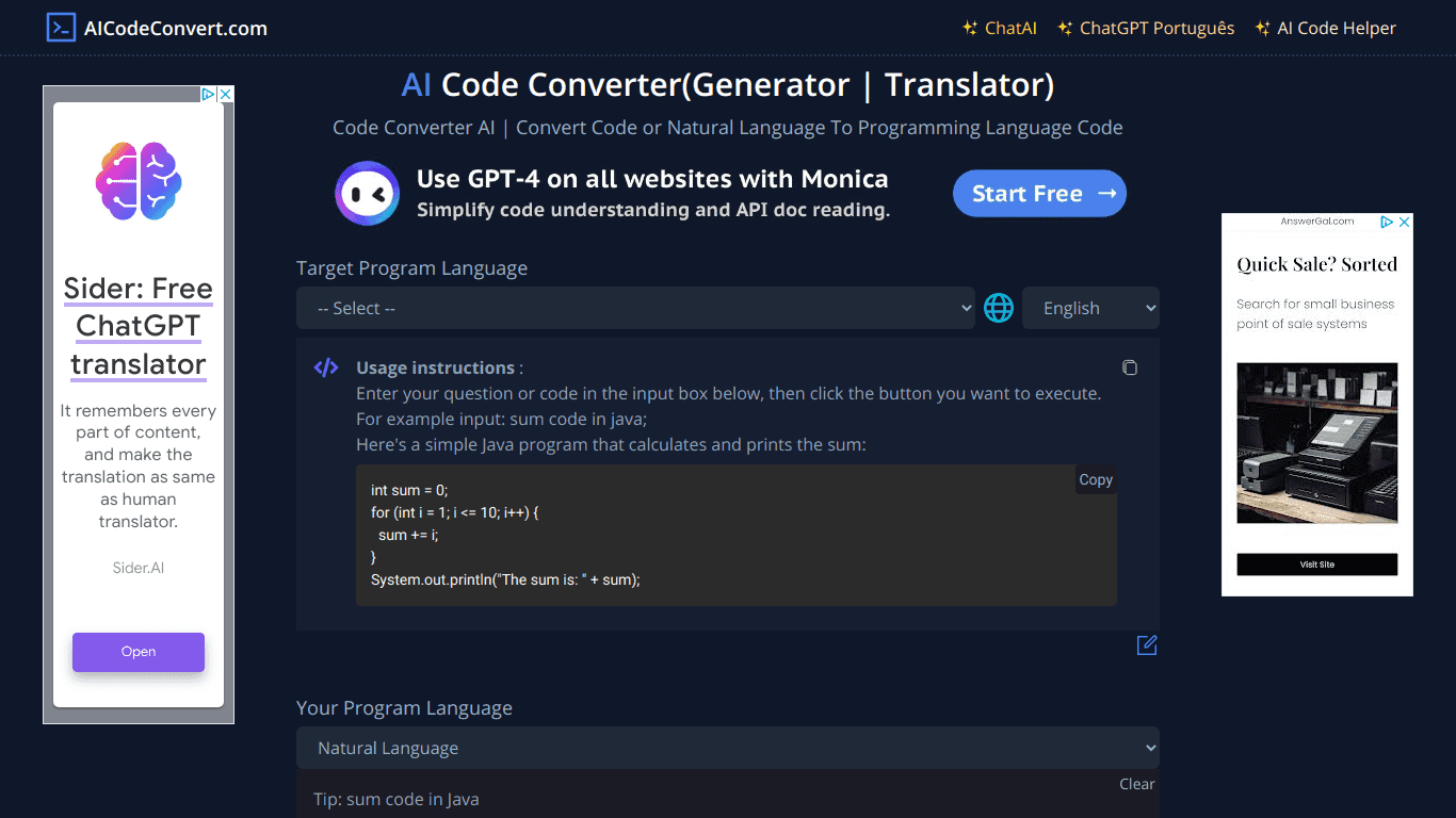site internet aicodeconverter