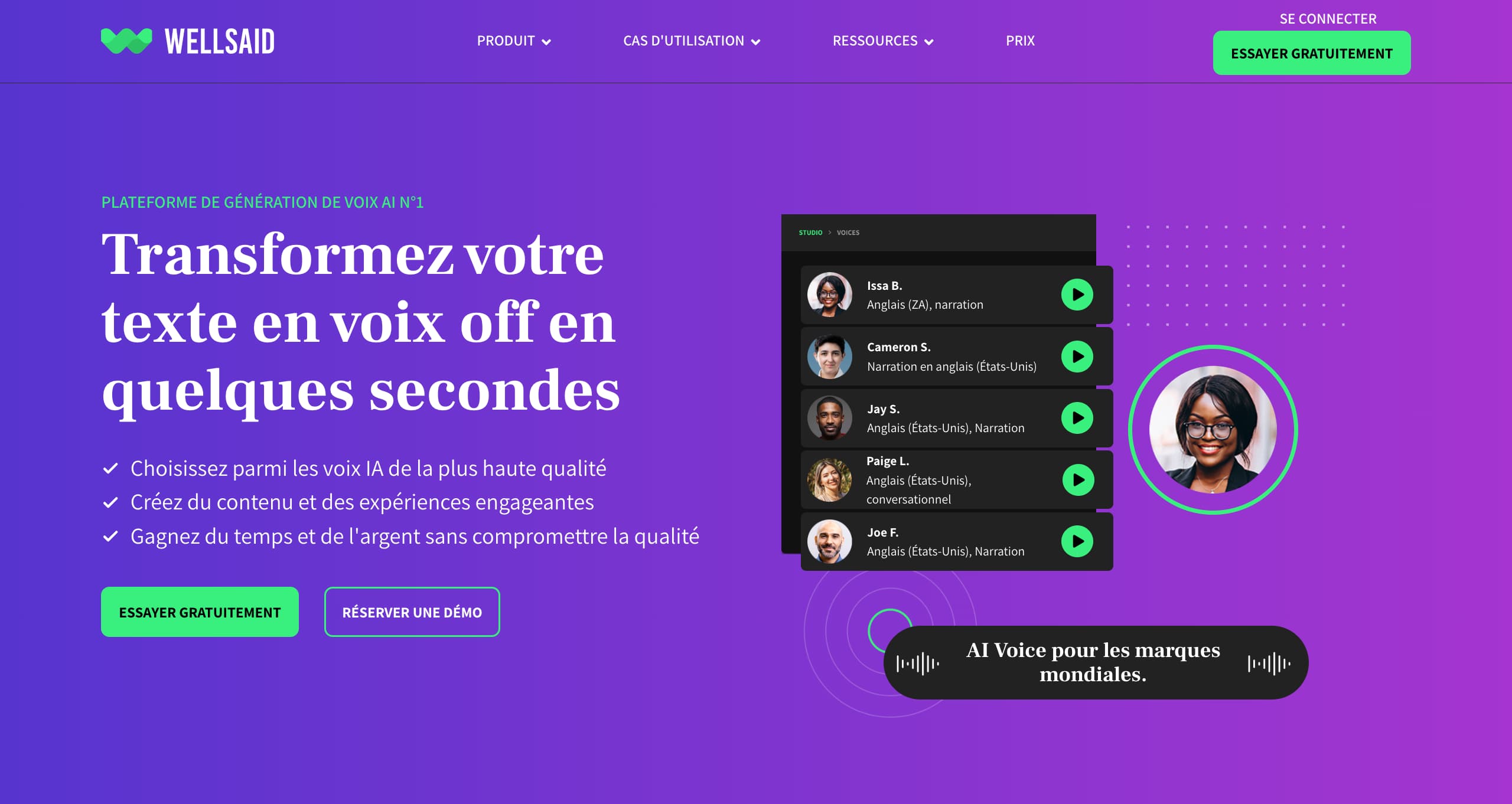 Wellsaid Landing page