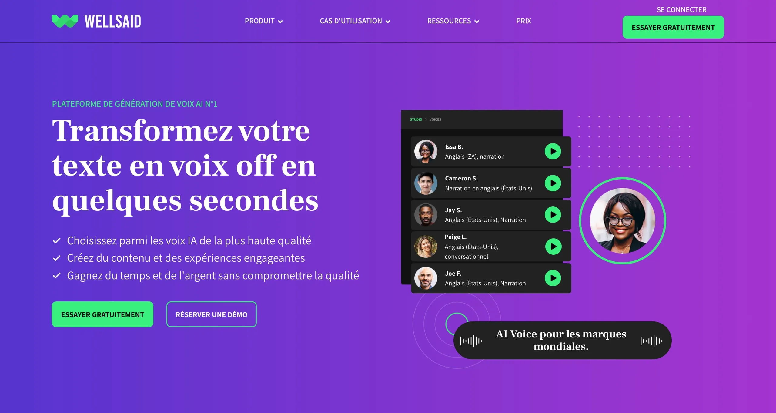 Wellsaid Landing page