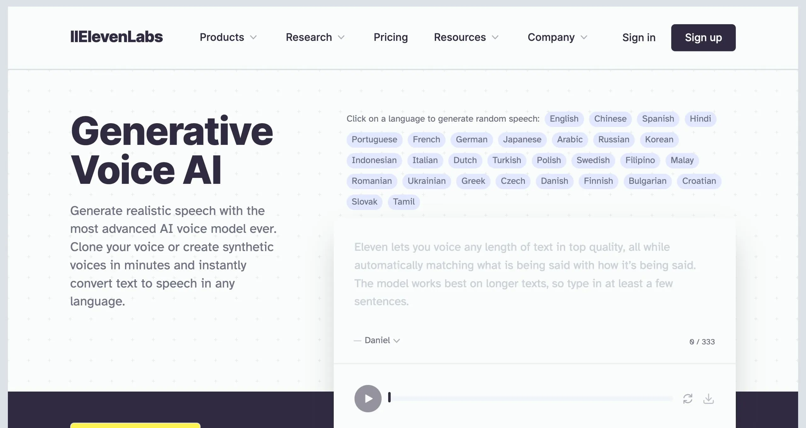 ElevenLabs Landing page
