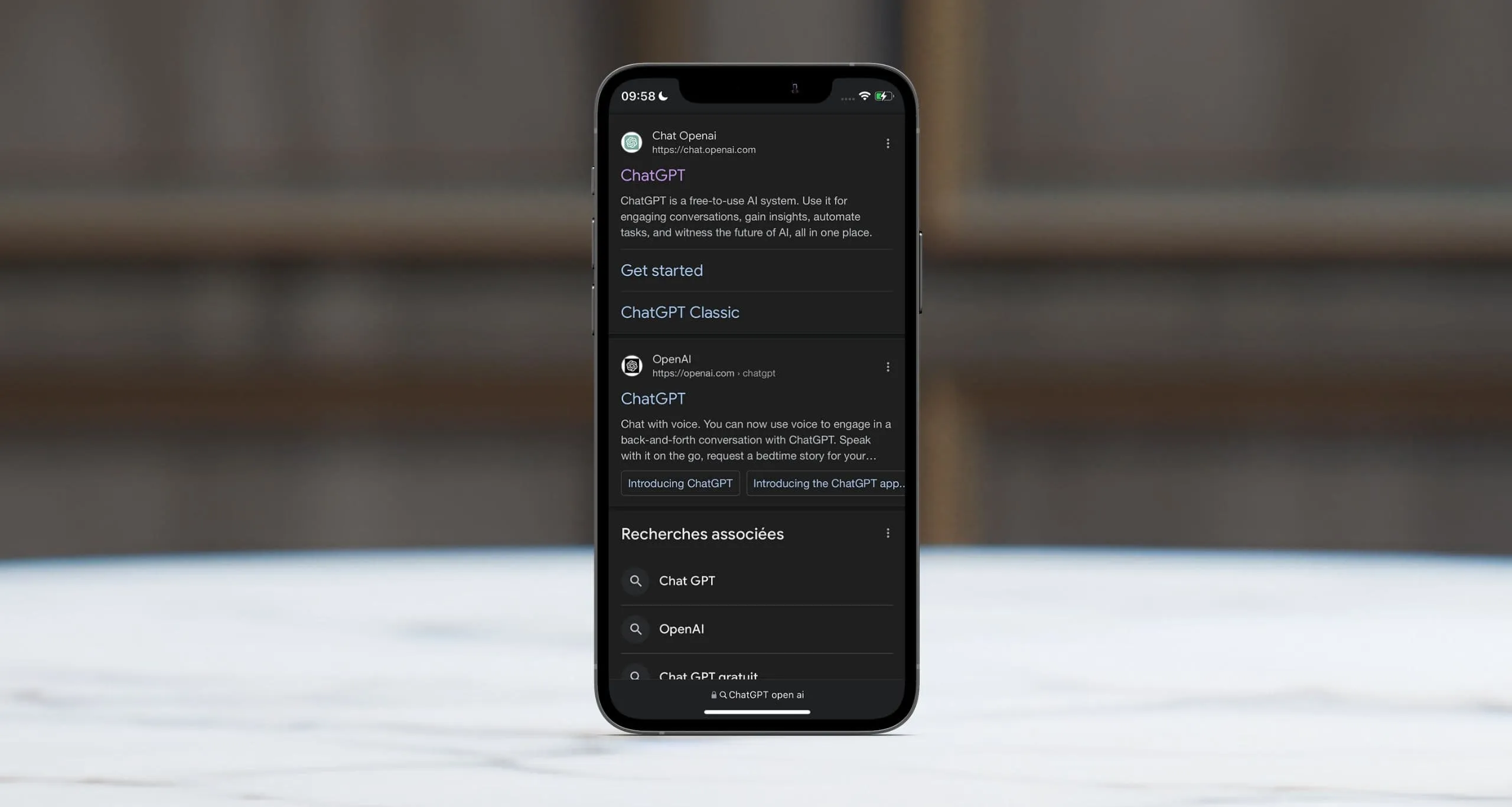 Recherche ChatGPT sur safari sur un Iphone