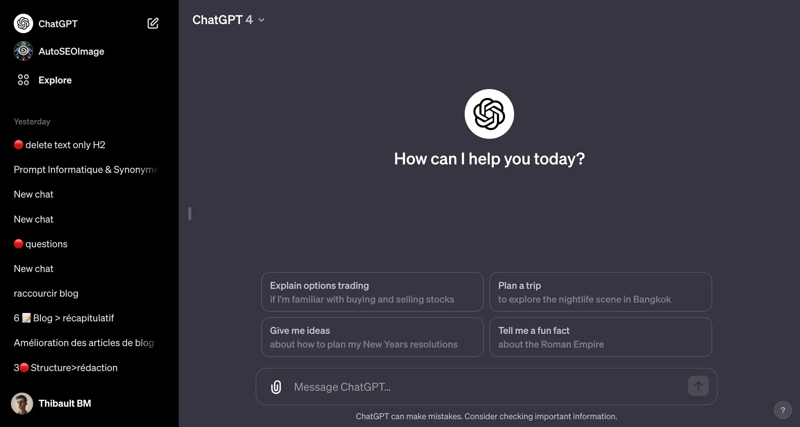 Interface utilisateur ChatGPT en français
