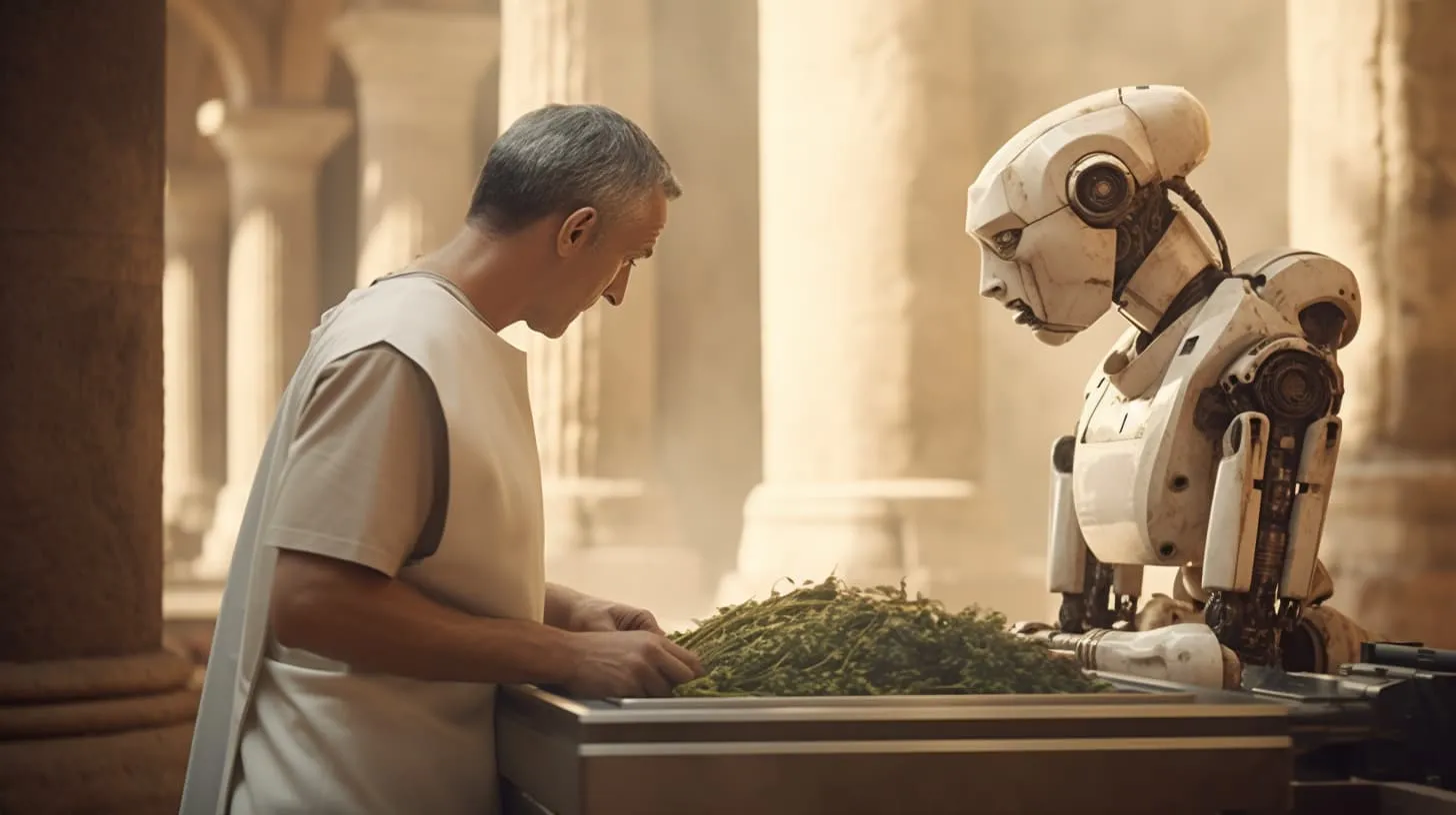 Un robot cuisine avec un homme des haricots