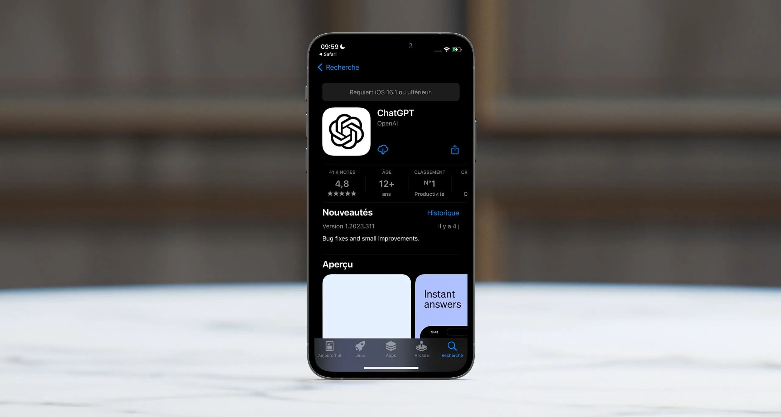 Mise a jour ChatGPT sur un Iphone