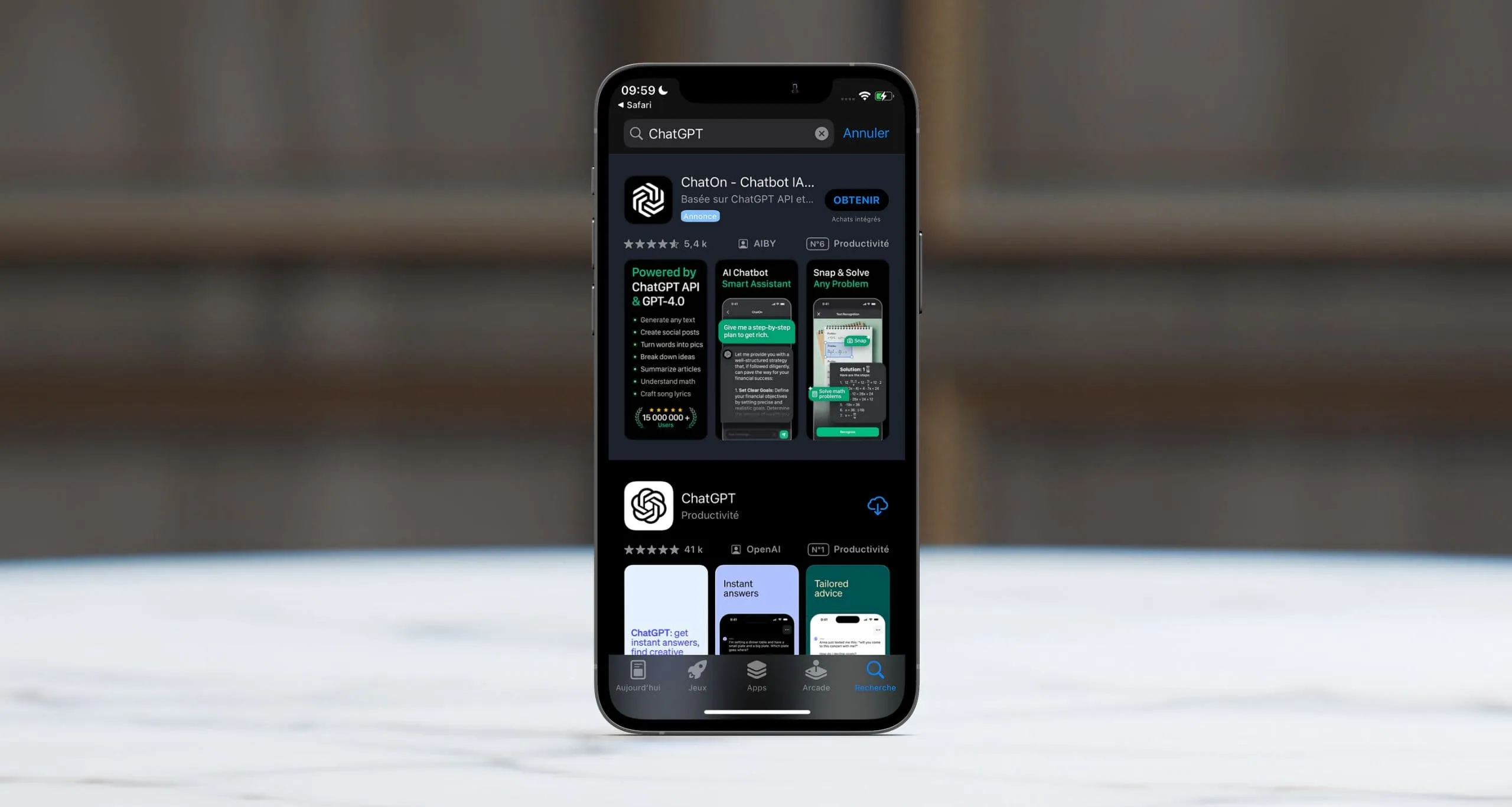 Recherche ChatGPT sur AppStore