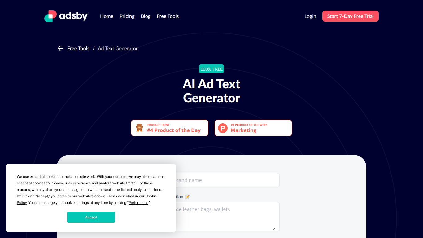 Adsby's Free AI Ad Text Generator
