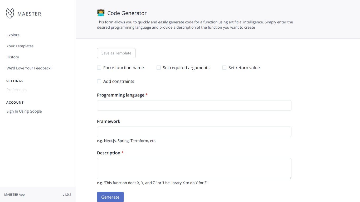 Maester code creator