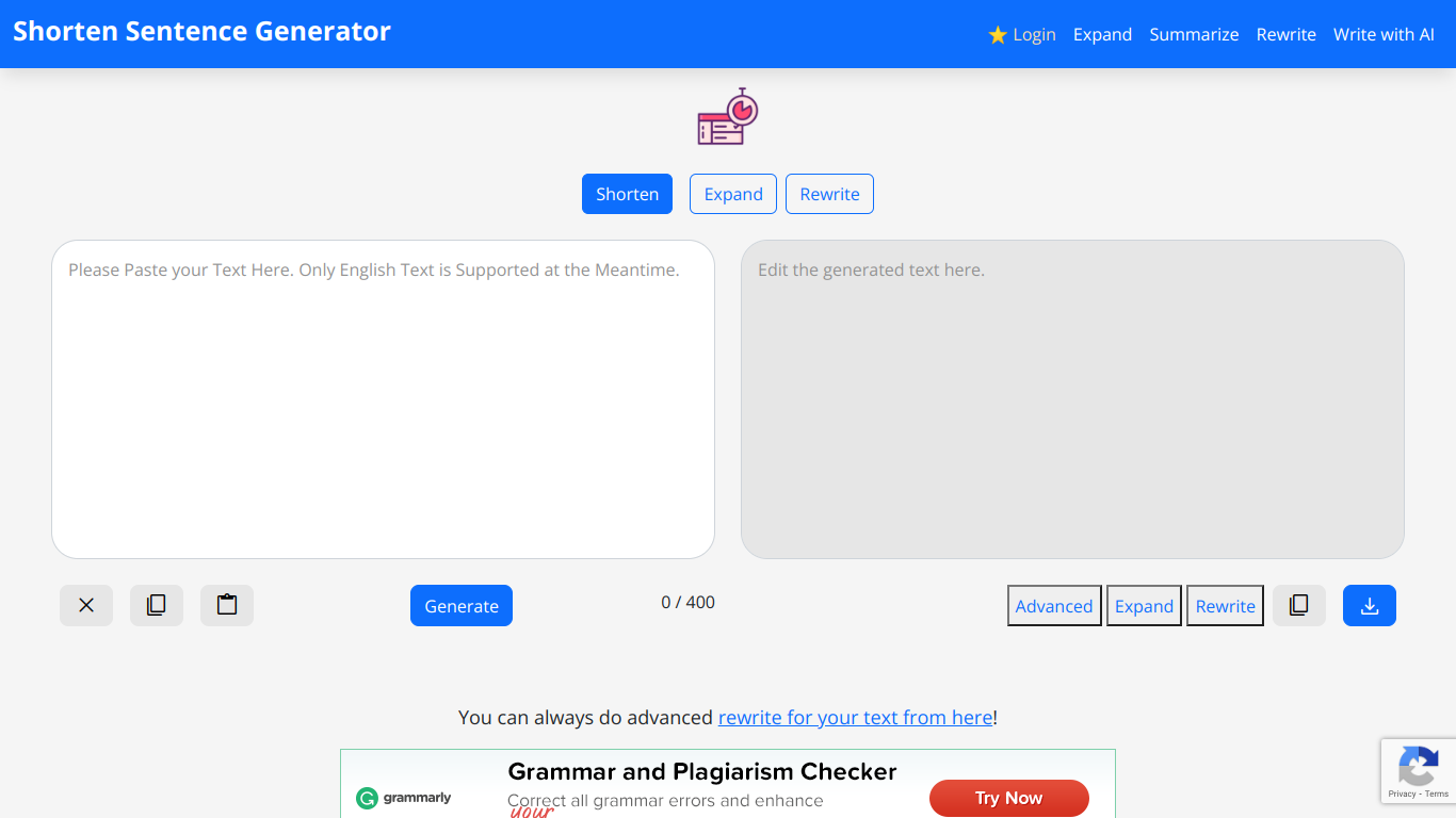 Shorten Sentence Generator
