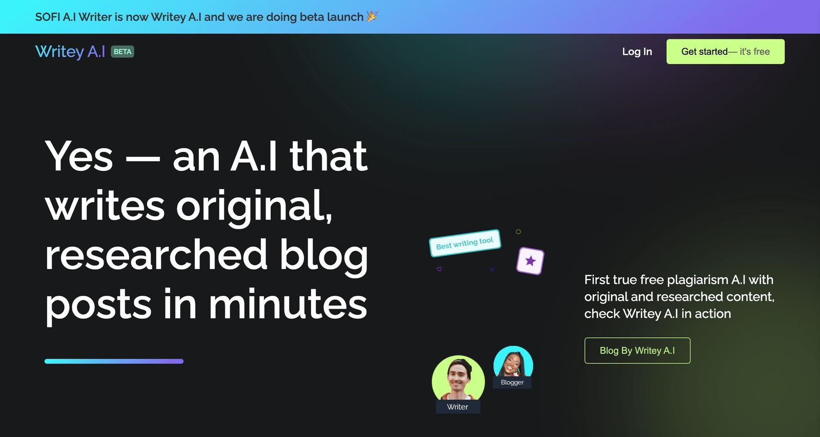 Site internet de l'IA Writey AI