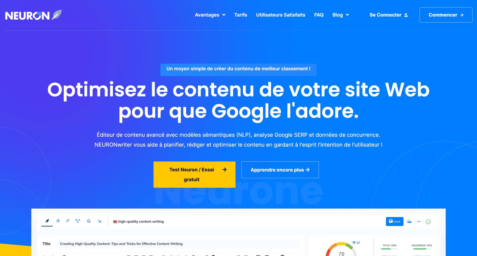Site internet de l'IA Neuron writer
