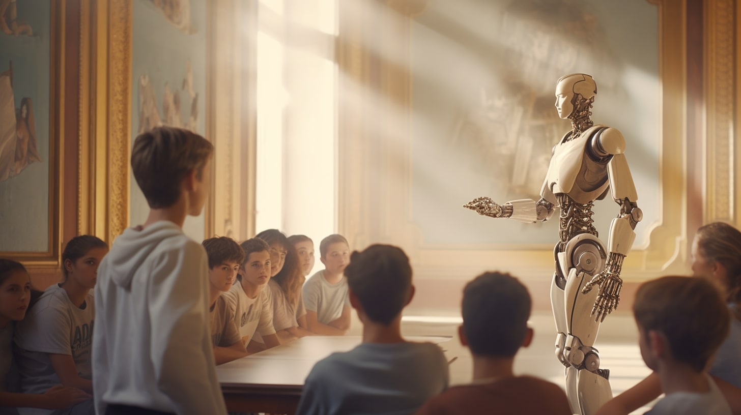 Un robot donne un cour a une classe