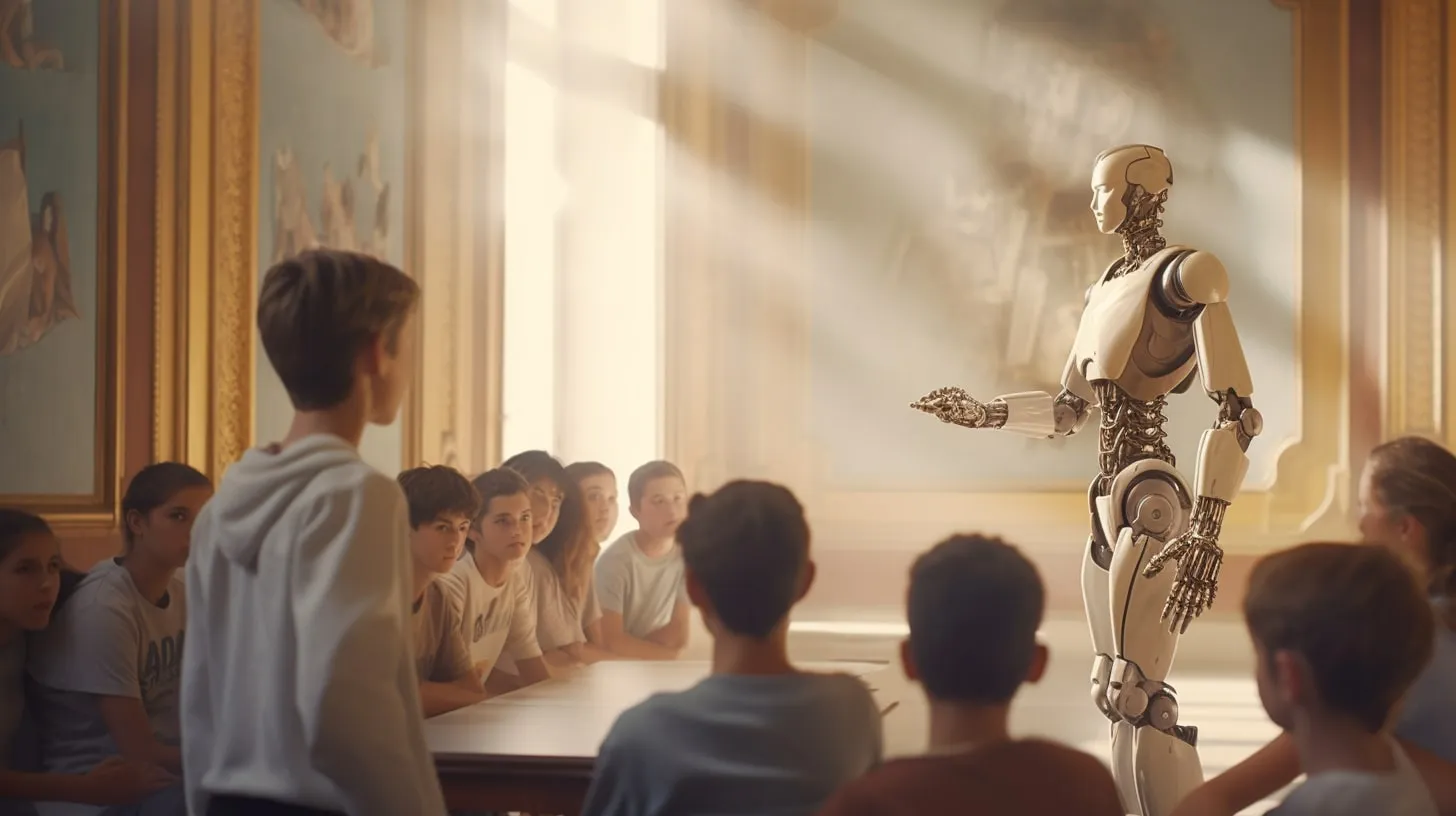 Un robot donne un cour a une classe