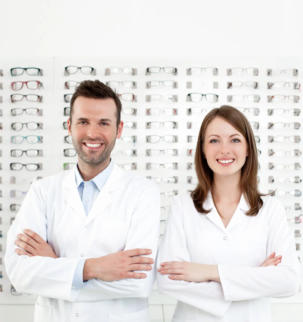 a man and a woman in white lab coats