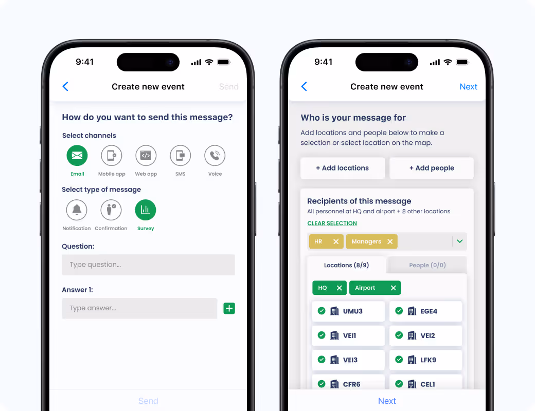 A phone screen with a green and yellow button that says create new event.