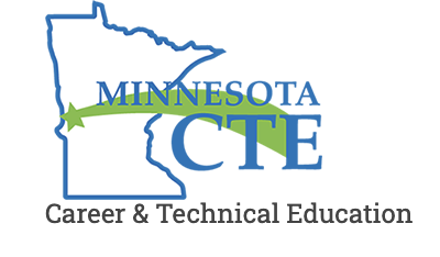 MN CTE Logo of the outline of the state of MN and the text "Minnesota CTE"