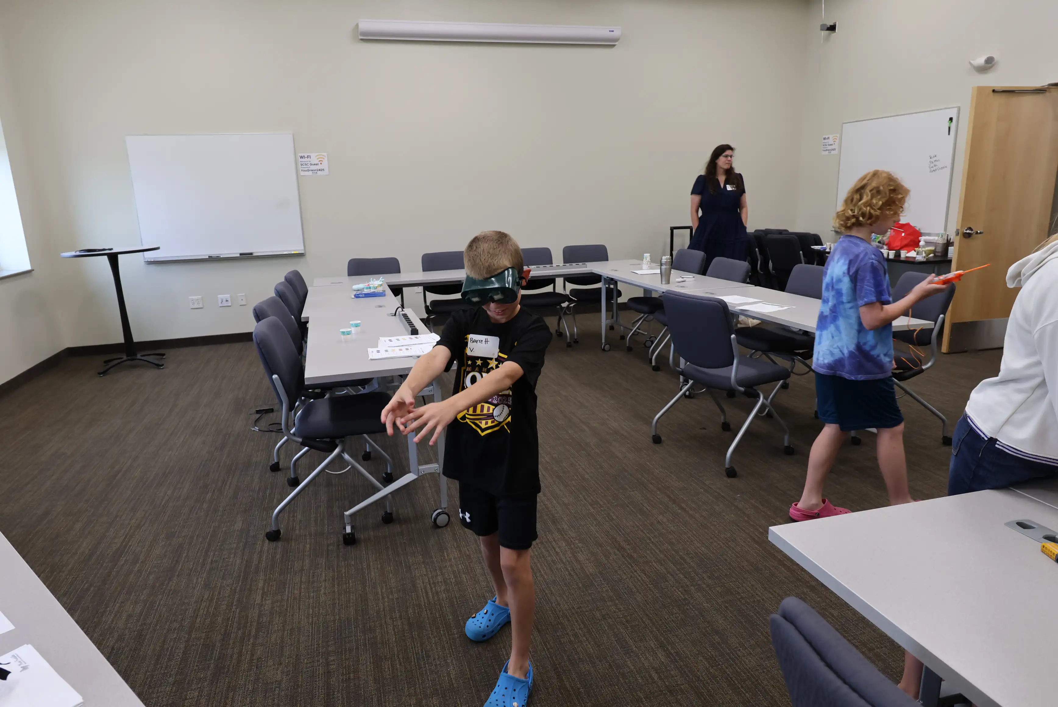 Student with VR goggle on