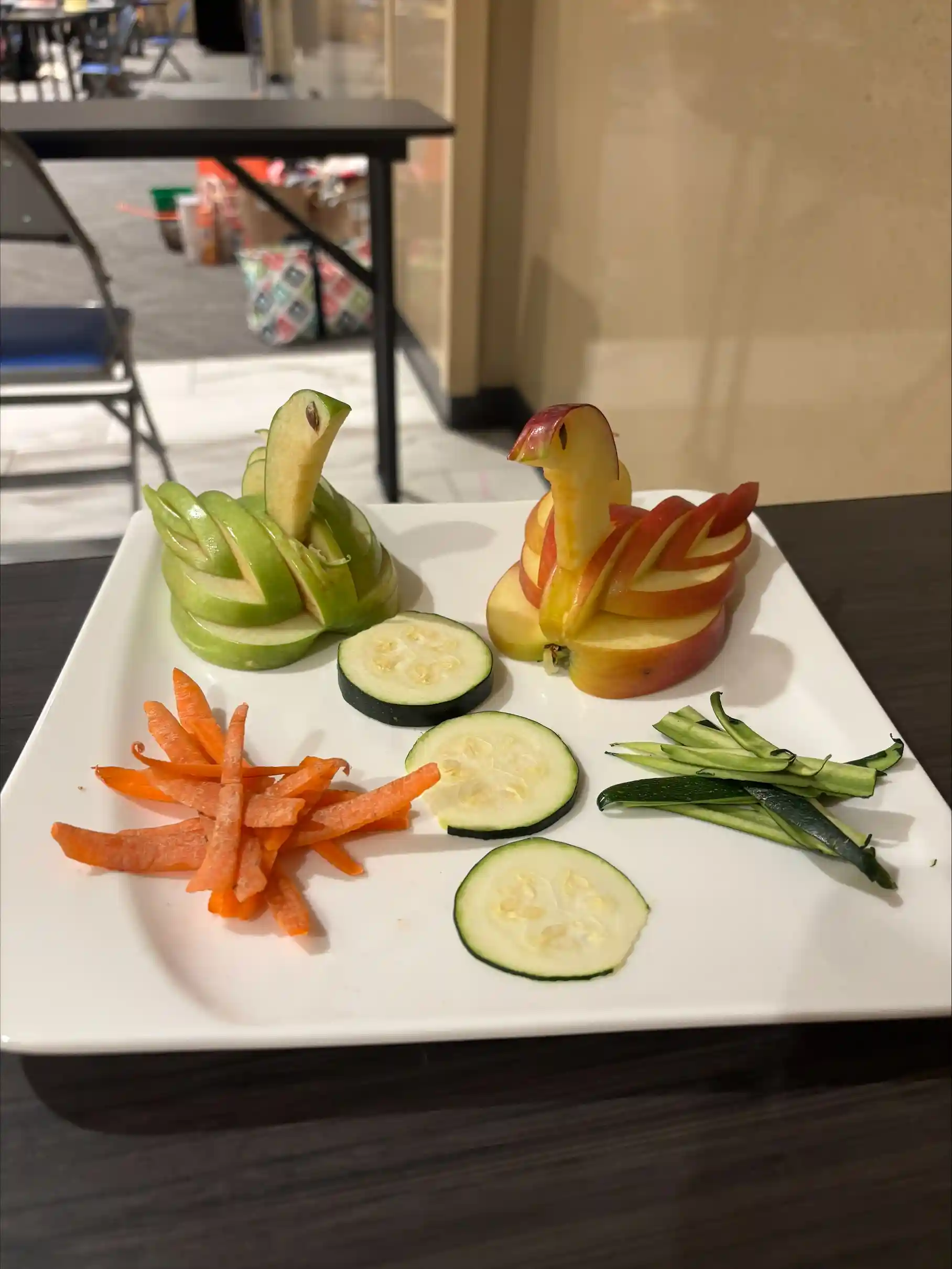 Apples cut into swan animals