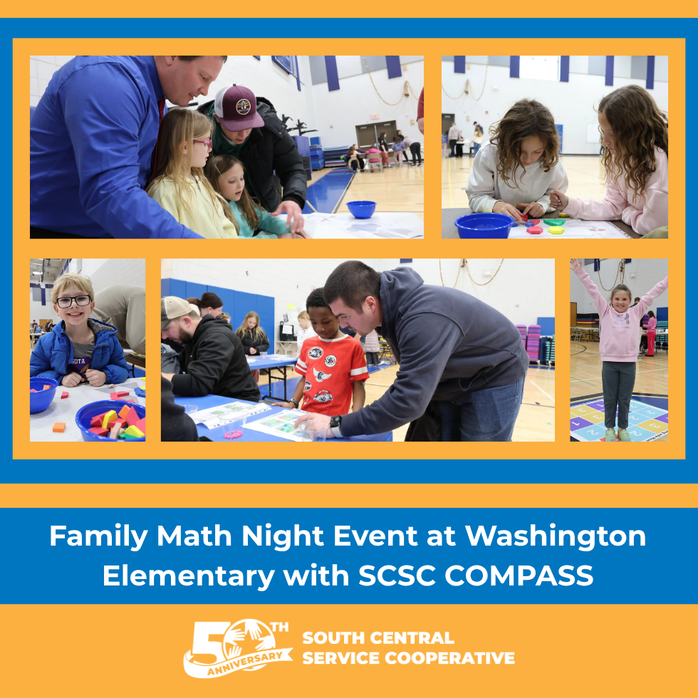 multiple pictures of students and their families enjoying math night
