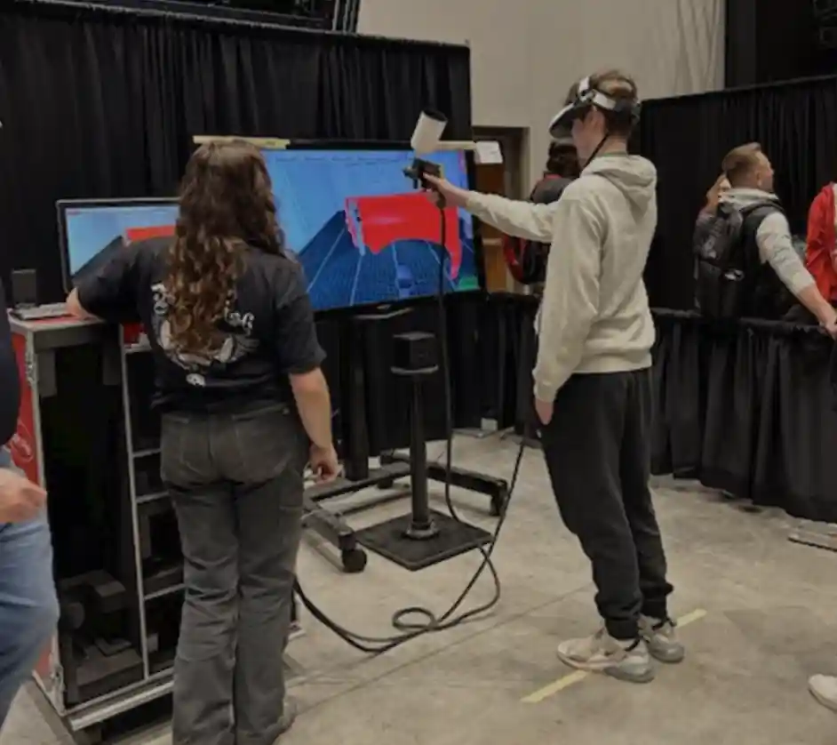 Students at a career booth