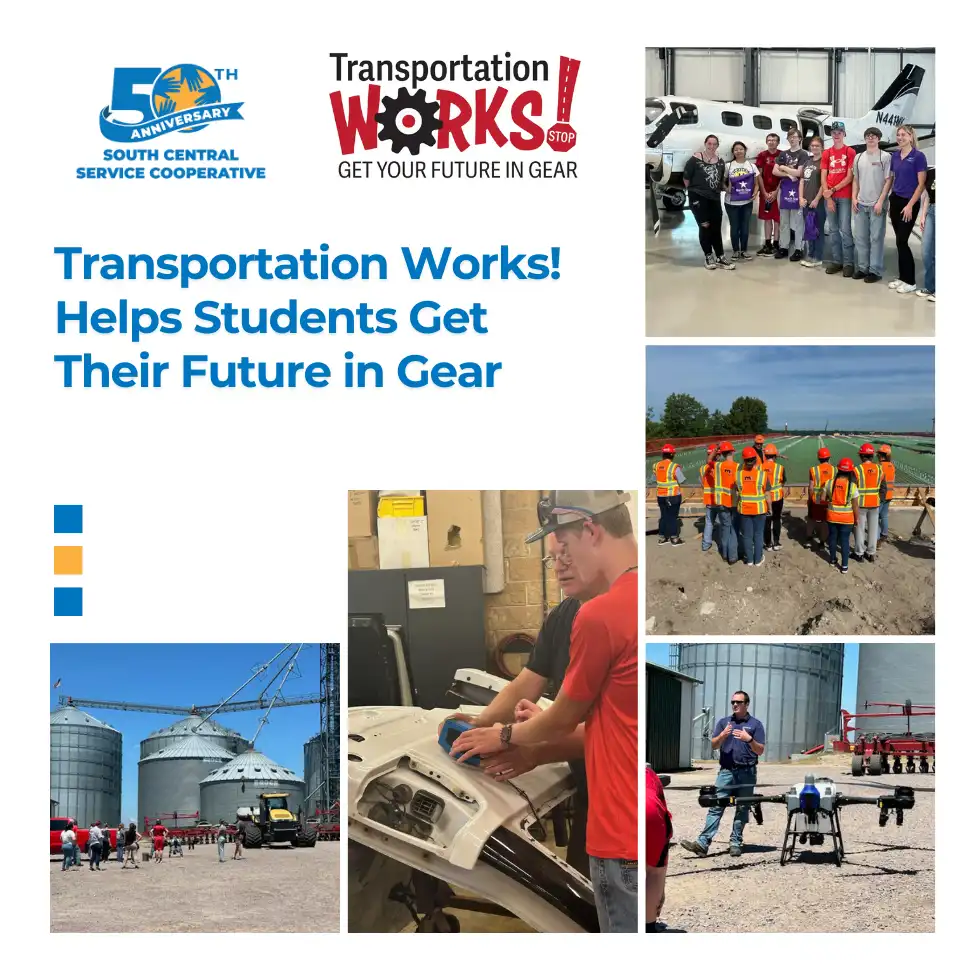 multiple pictures of students learning about career in the transportation industry