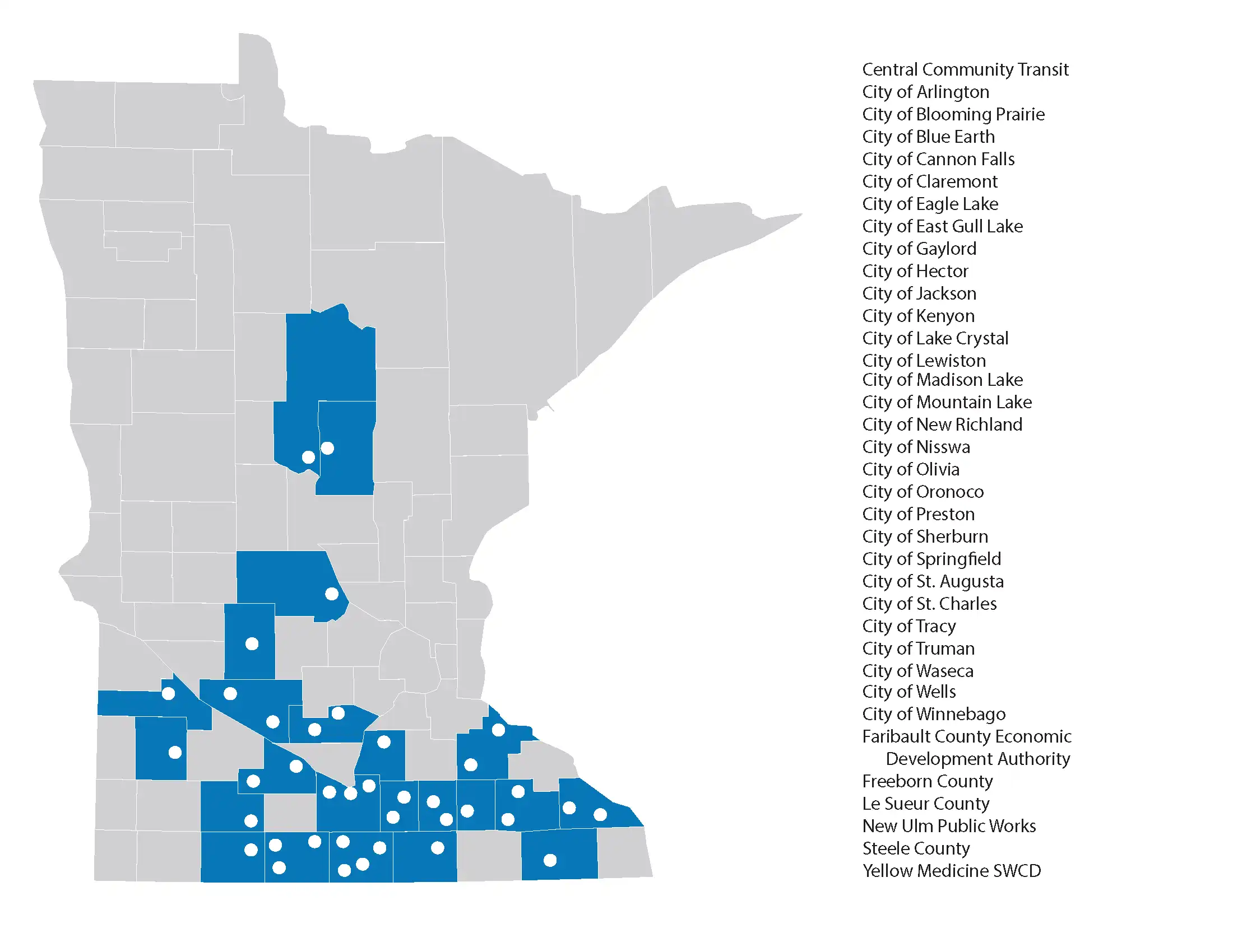 Minnesota state map showing locations the executive searches have taken place