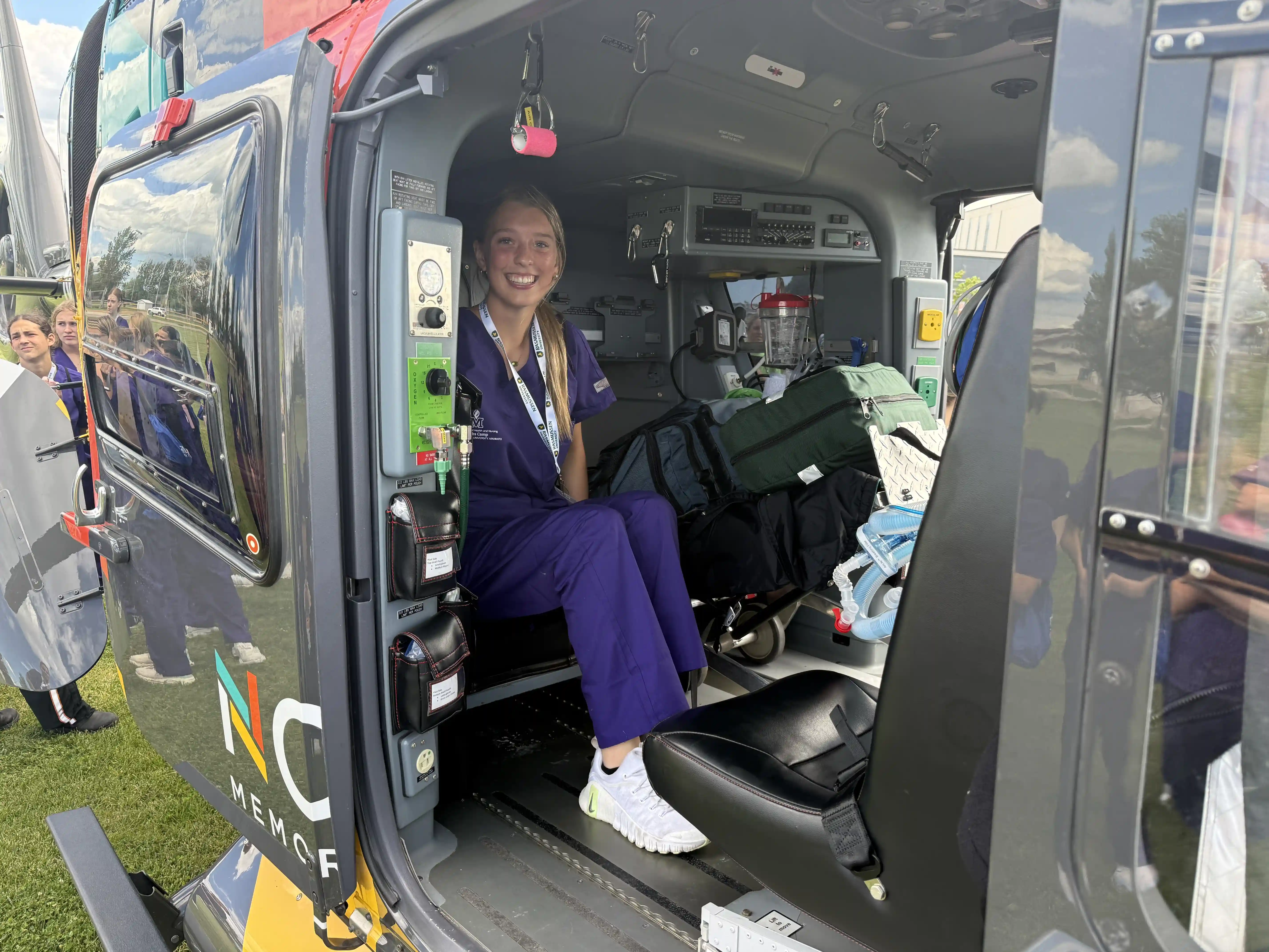 Student in hospital helicopter