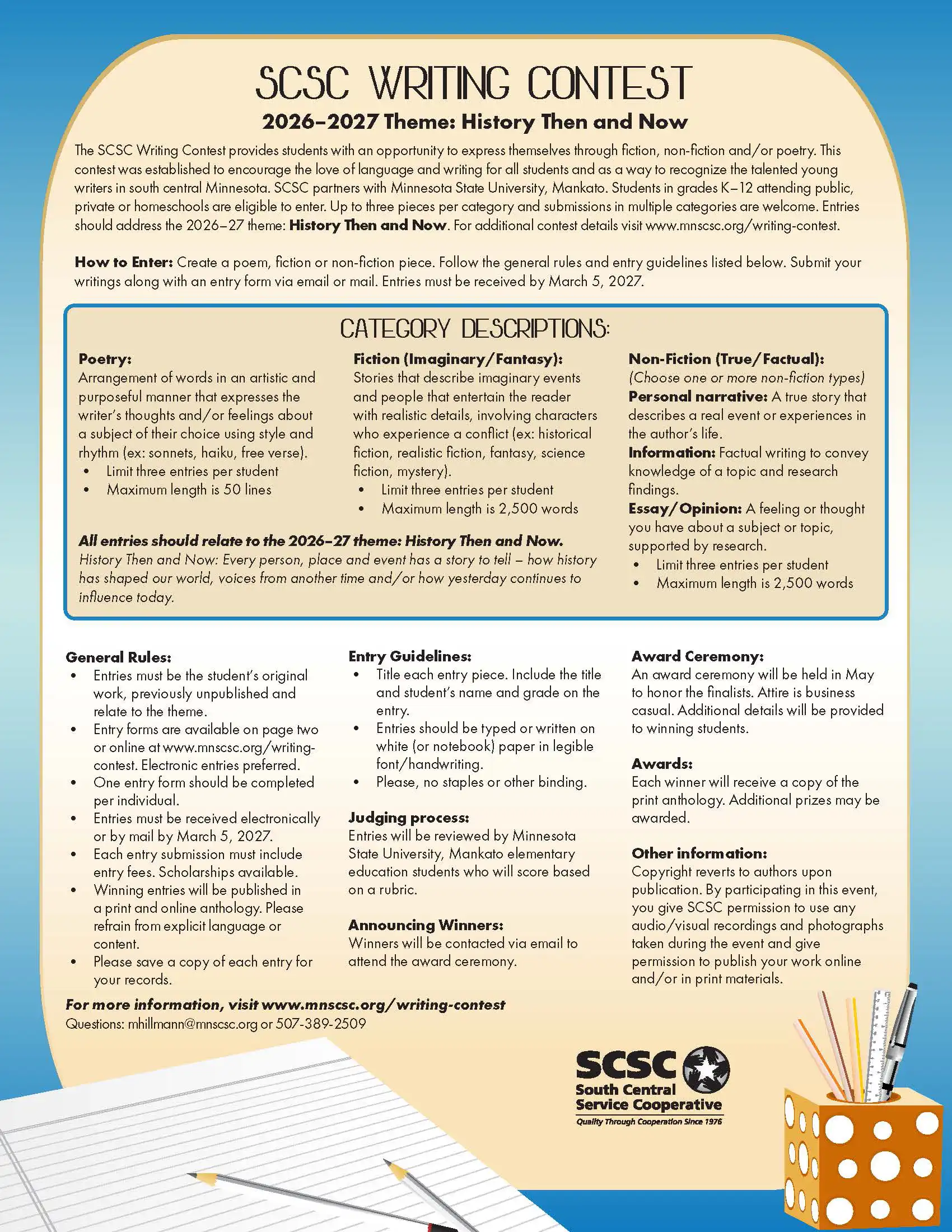 SCSC Writing Contest Flyer