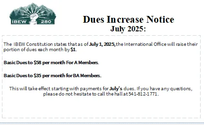 Dues Increase -July 2025