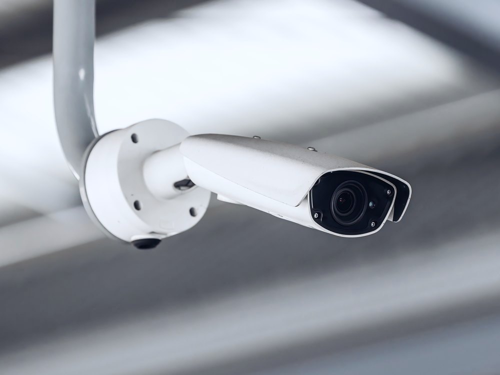 A standard wall-mounted CCTV camera