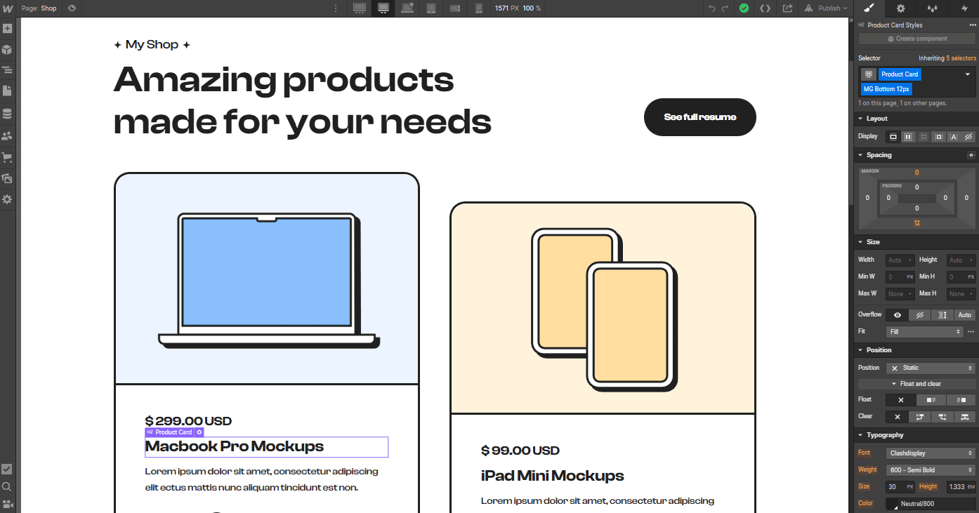Ecommerce Content - Colorfolio X Webflow Template