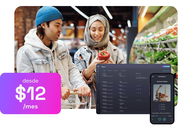 Increase revenue with a 3-minute smart music setup. Stay compliant and use our AI voice ads for effective in-store messaging.