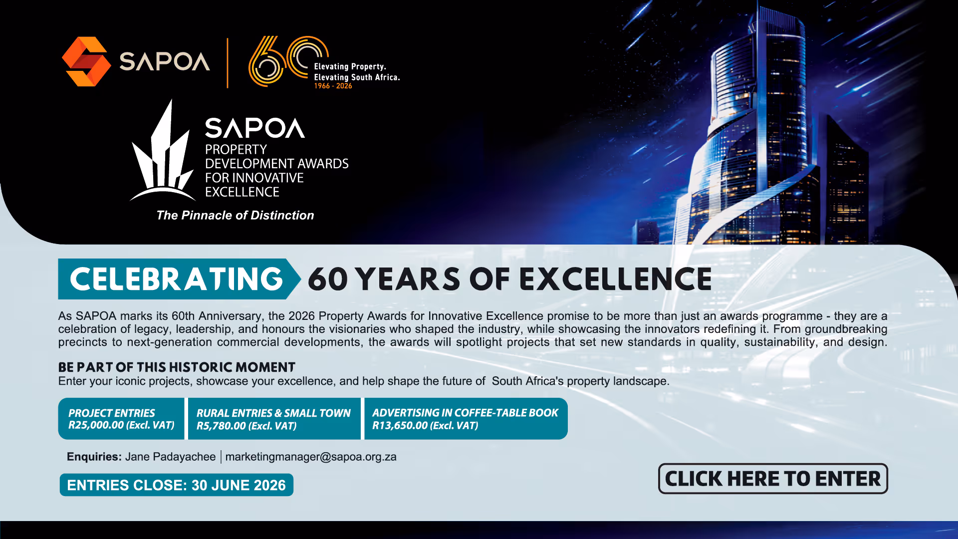Entries CLOSE 30 june - Celebrating excellence in the South African property sector