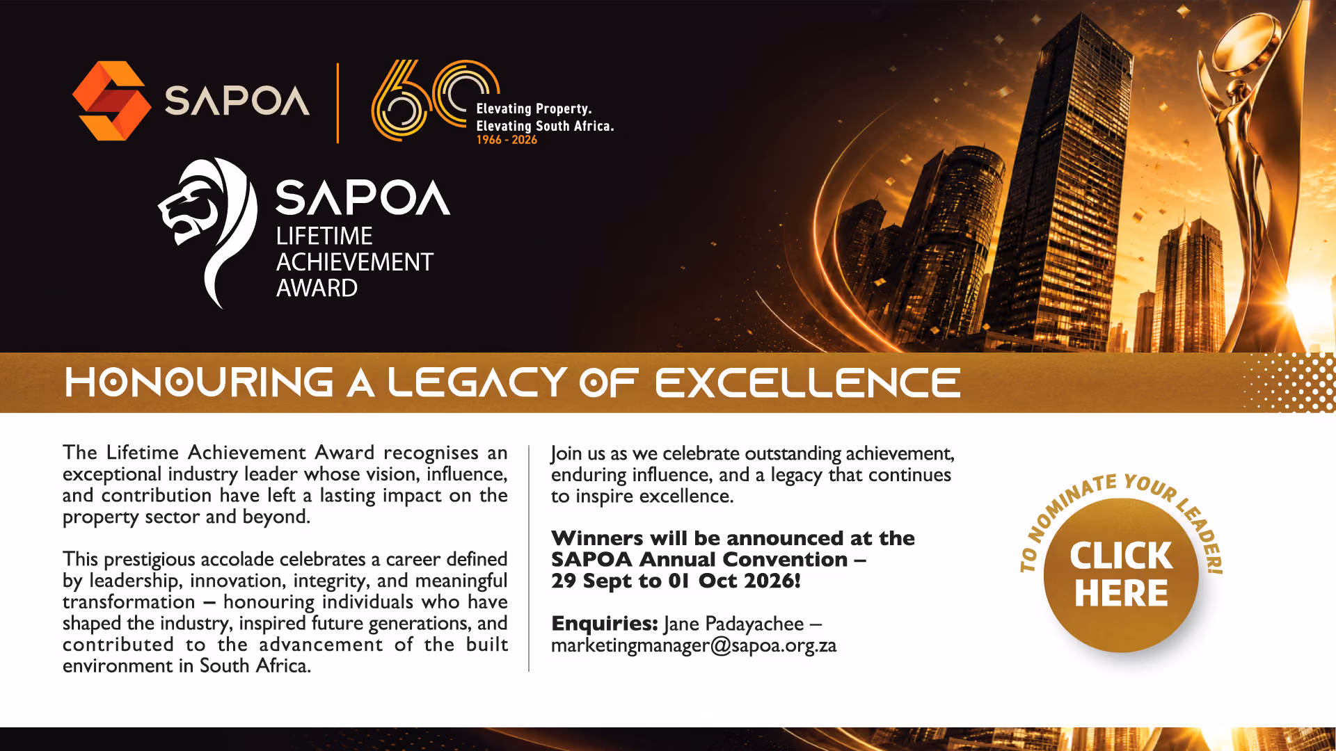 SAPOA CONVENTION | Tuesday, 29 September | 10:00 | NW, Sun City