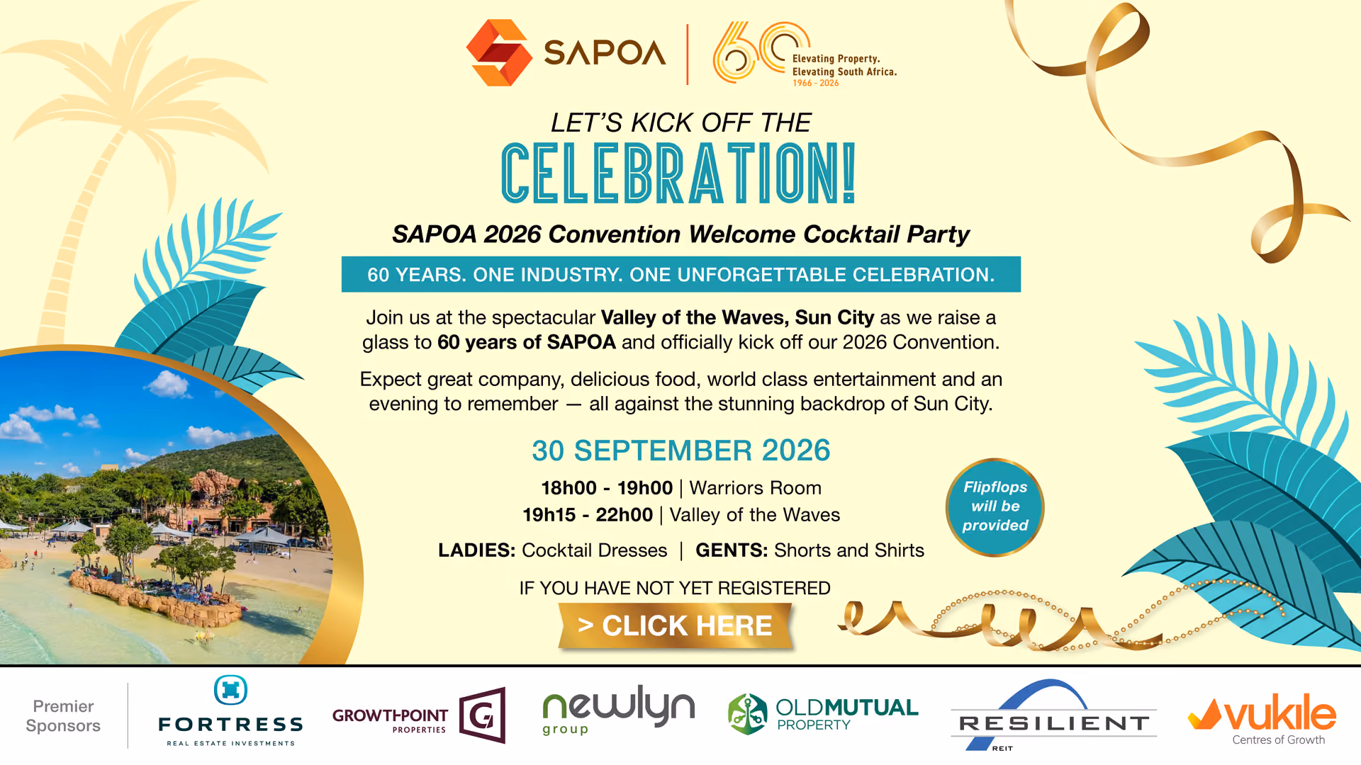 Welcome Cocktail Party | Tuesday, 30 September | Warriors Room Sun City 18h00-19h00