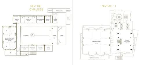 Plan des salons de l’Hôtel du Collectionneur à Paris, détaillant les espaces de réunion et leur disposition.