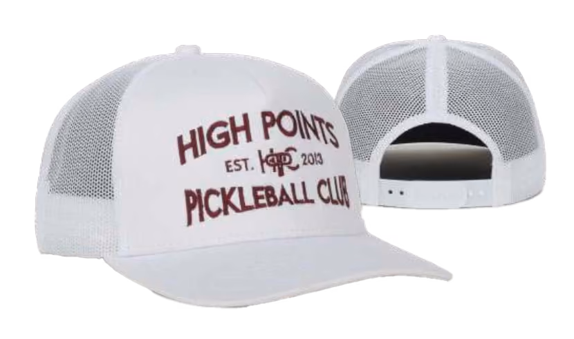White trucker hat with red embroidery