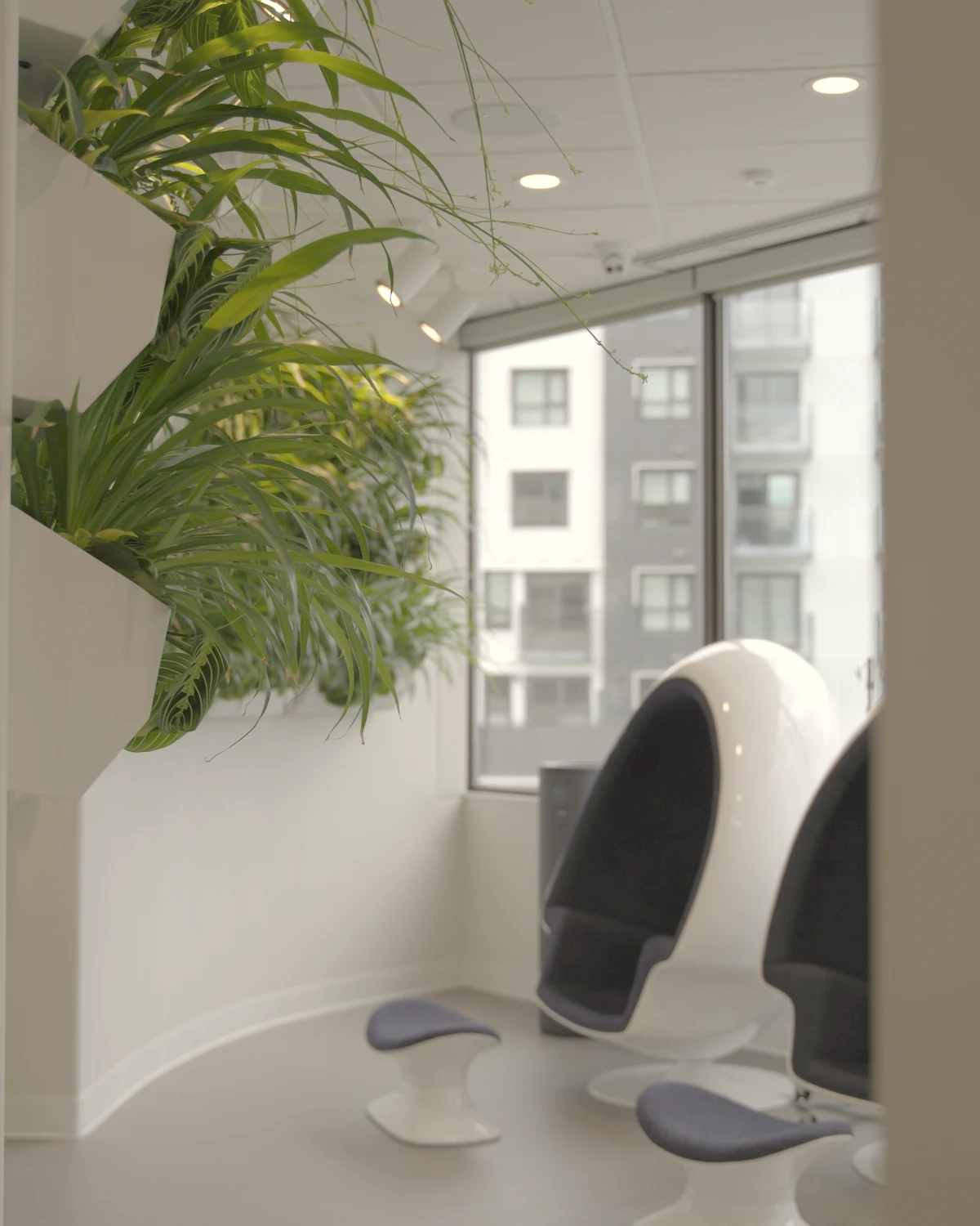 Living plant wall and pod chairs at 8 West Clinic