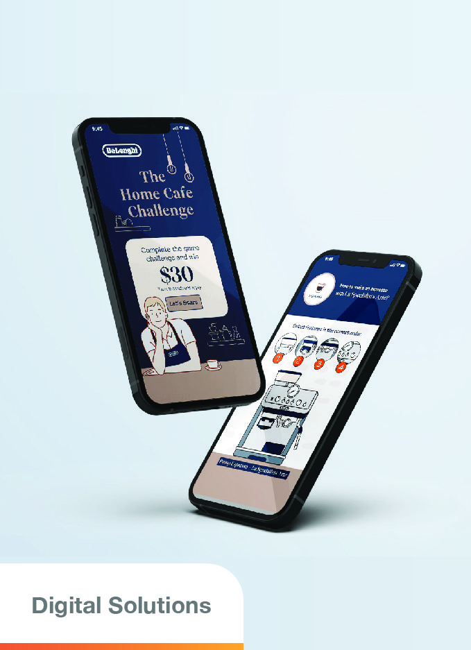 Two mobile phones showcasing the website for the coffee challenge, enticing users with  captivating visuals and interface.