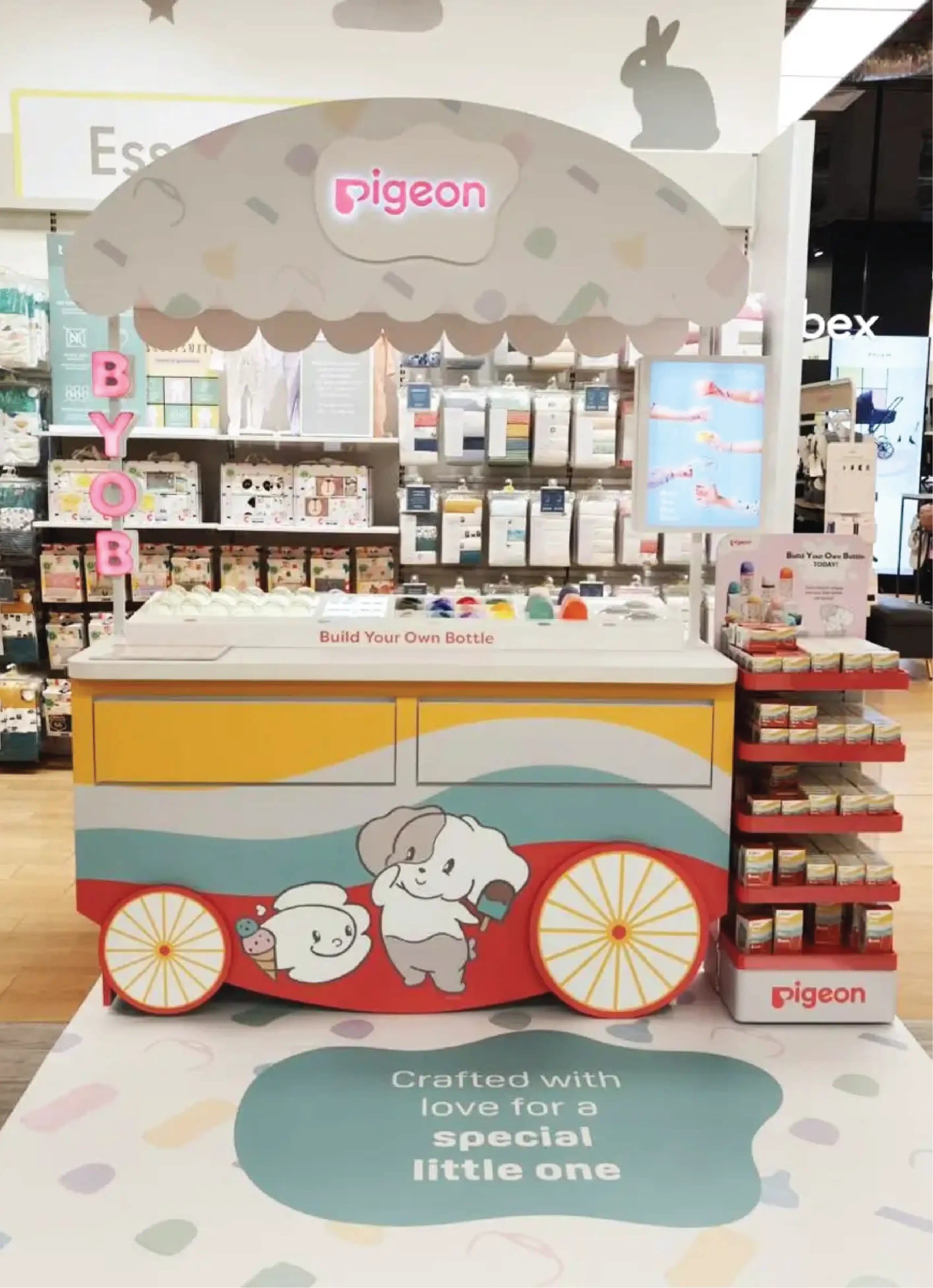 Retail Merchandising display for mother and baby-care brand Pigeon