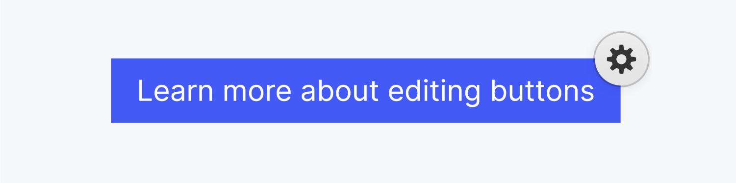 A blue button with text "Learn more about editing buttons" has a settings icon on the top right.