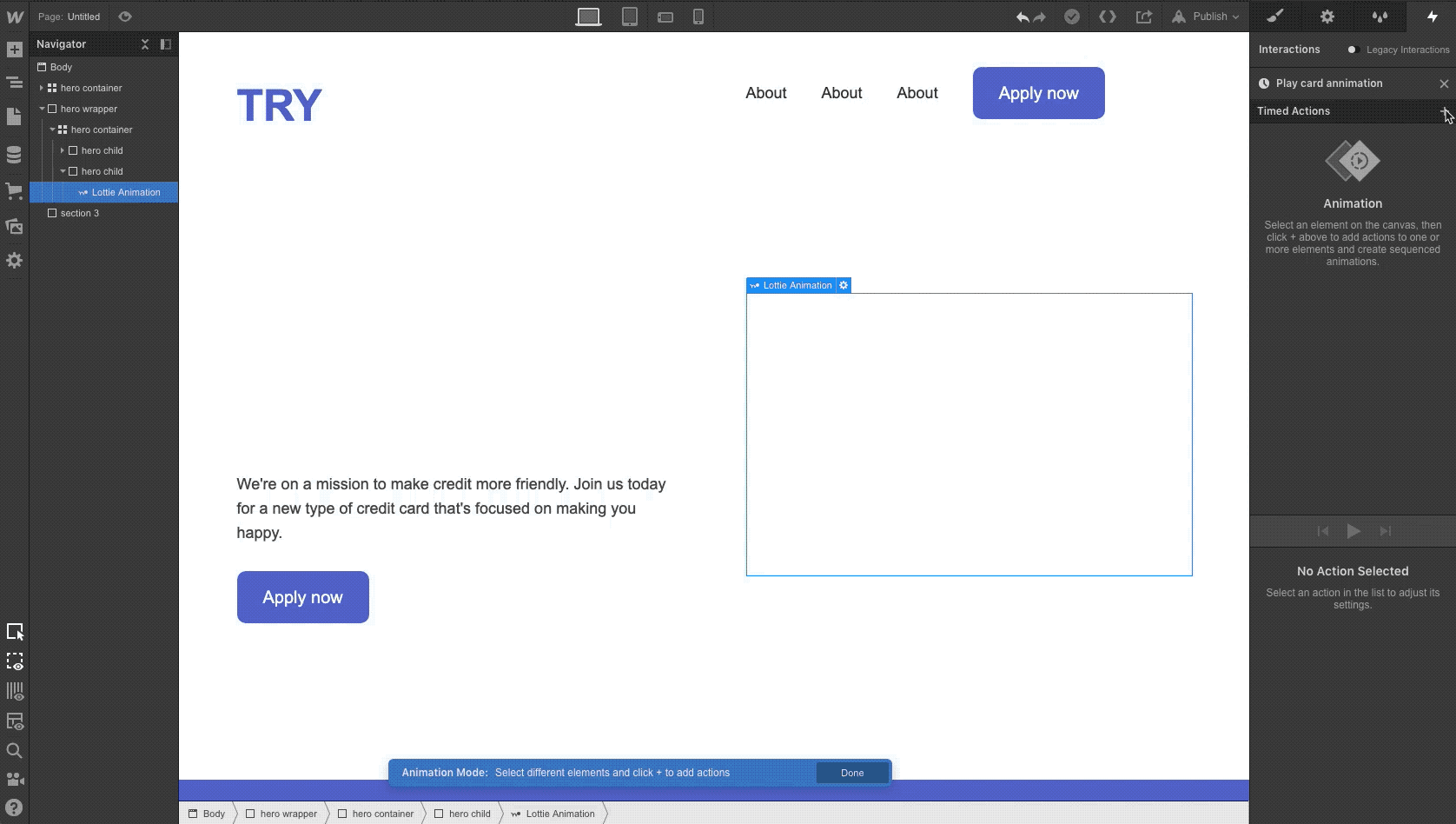 Adjust the start and end frames of a Lottie animation using interactions.