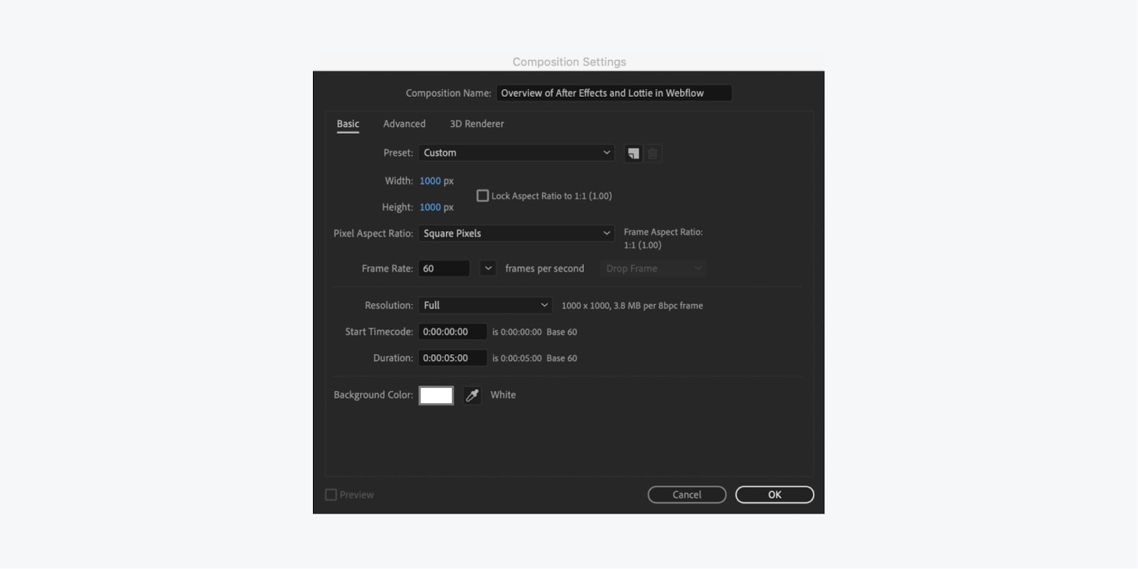 Composition settings dialog box