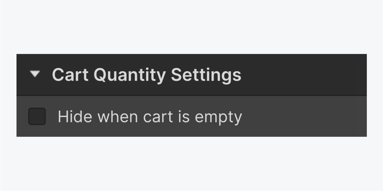 The cart quantity settings includes a check box for "Hide when cart is empty"