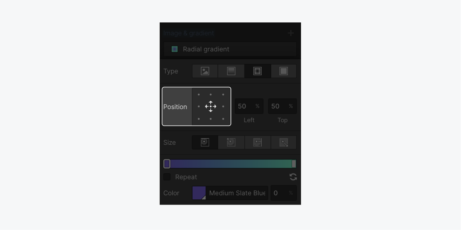 Manual position settings for a radial gradient.