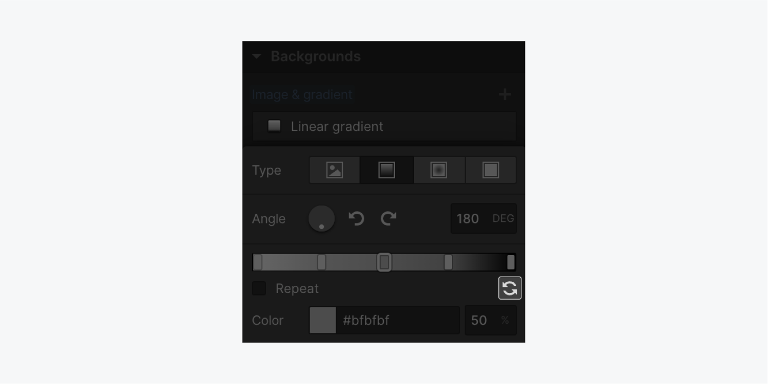 The reverse icon is highlighted within linear gradient settings.