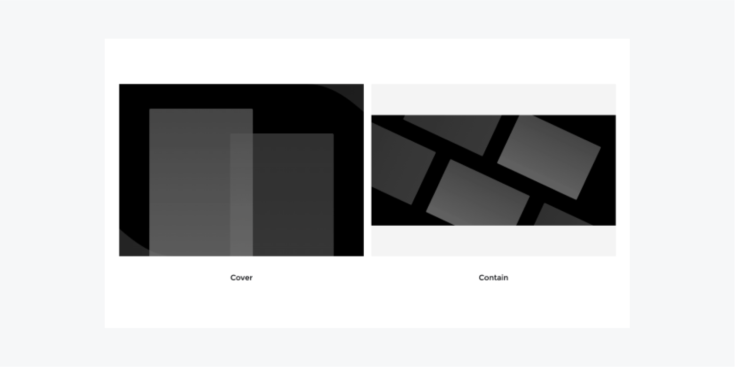 A comparison of the “Cover” and “Contain” options for background image scaling. “Cover” scales the image to fill and cover the whole background of the element, while “Contain” scales the image to stay contained inside the element.