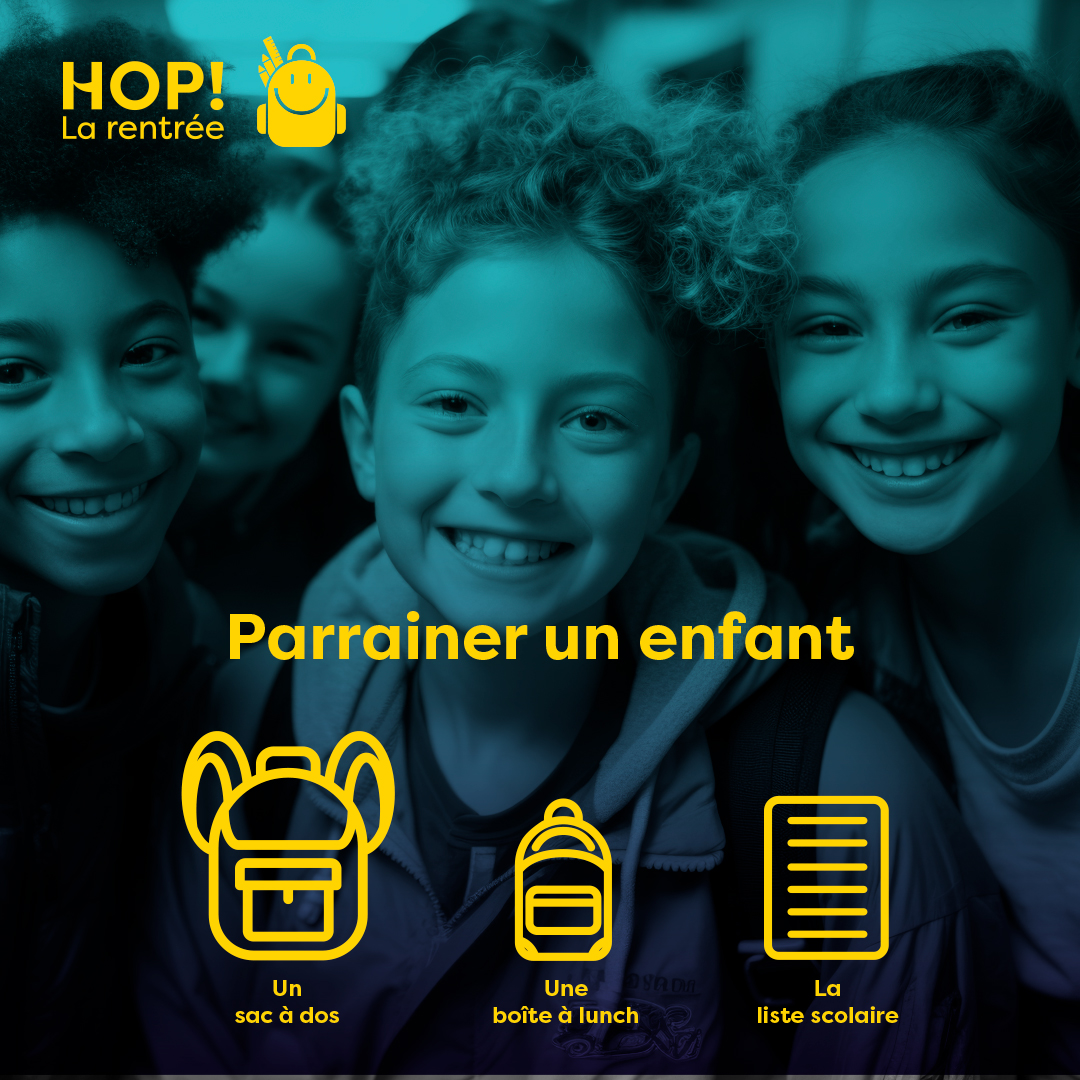 a stack of donation school bags