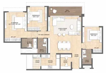 3 BHK Floor Plan - Prestige Budvel